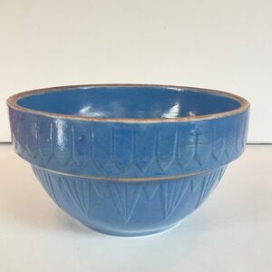 Ruckel's Vintage Blue Stoneware Mixing Bowl Embossed Picket Fences Cobalt 9" D